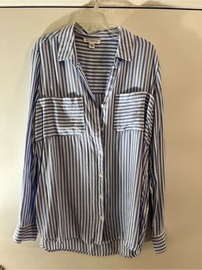 beachlunchlounge Blue and White Striped Button-Up Blouse